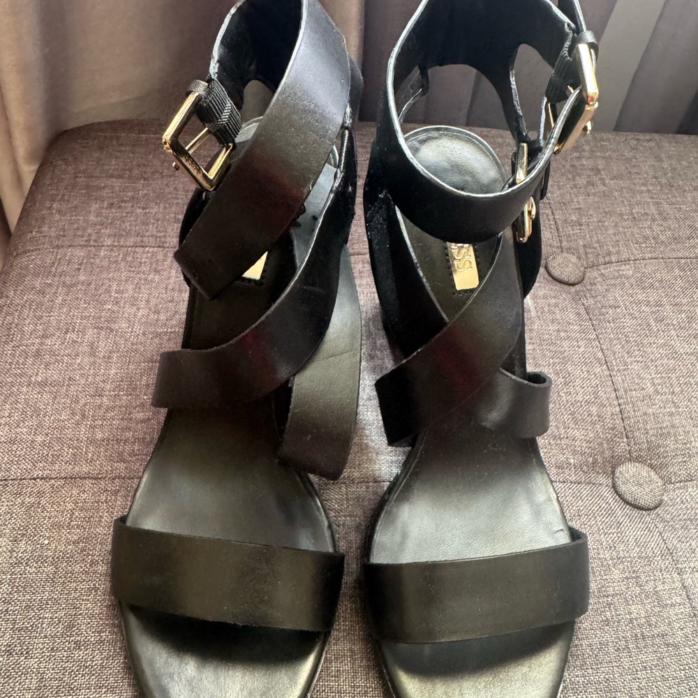 Guess Black Heeled Sandals with Geometric Straps
